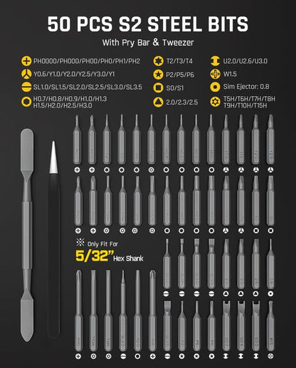 Fanttik E2 Ultra Mini Cordless Screwdriver – 50 Magnetic Bits, 0.6N.M Torque